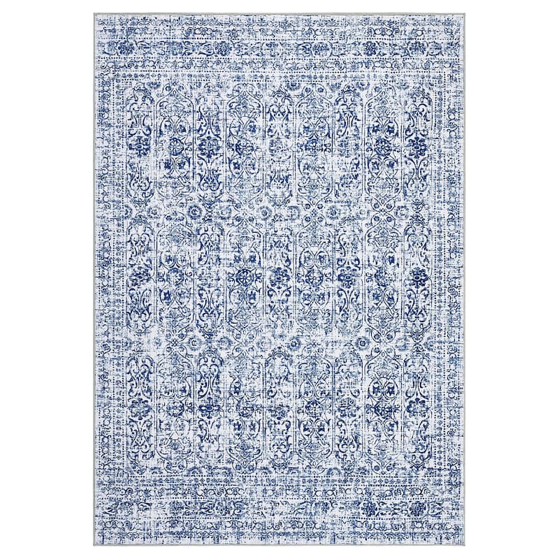 Vintage Area Rug Washable Rug Floral Living Room Rugs Non Slip Low Pile Throw Rugs