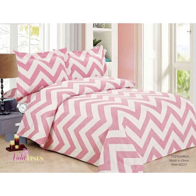 Violet Linen French Pink Waves Chevron Pattern, 200 Thread Count Poly-Cotton Percale, Pink, 6 Piece, Bedding Duvet Cover Set