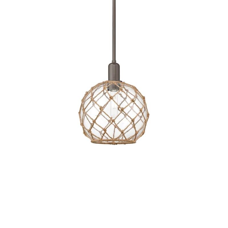 Innovations Lighting 716-1S-13-10 Farmhouse Rope Pendant Farmhouse - Oil Rubbed Bronze / Clear Glass with Brown Rope