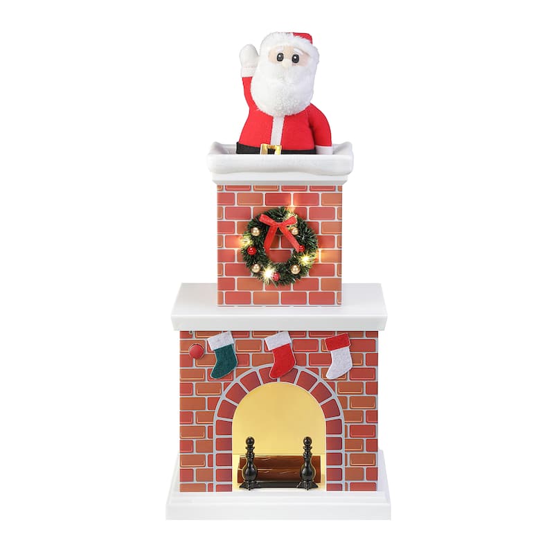 16" Animated Santa in Chimney - White