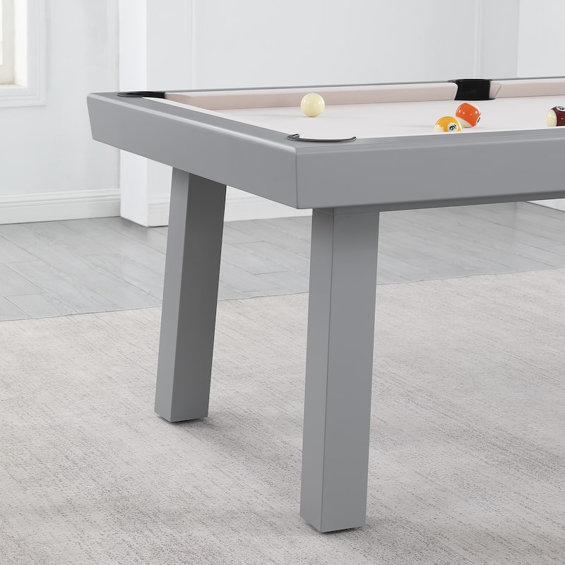 Newport Outdoor Patio 7ft Slate Pool Table 6-Seater Dining Set with 4 Benches & Accessories, Cement Finish