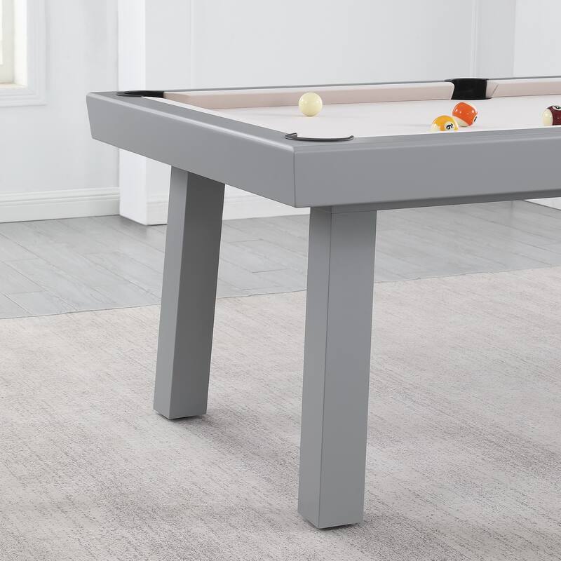 Laguna Indoor/Outdoor 8ft Slate Pool Table 6-Seater Dining Set with 4 Benches & Accessories, Cement Finish