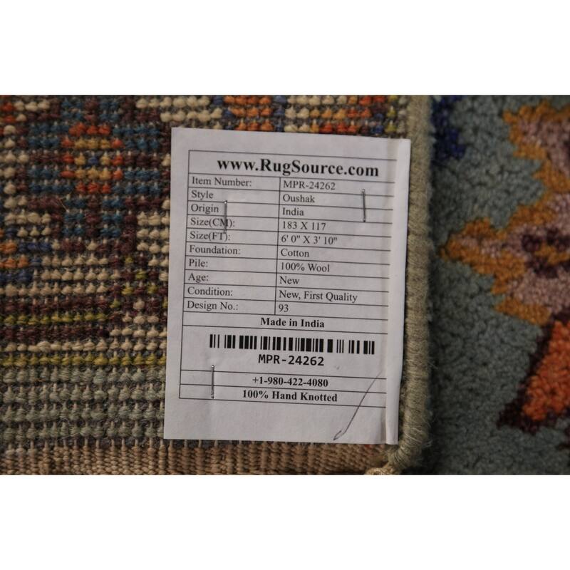 Floral Blue Oushak Oriental Rug Handmade Wool Carpet - 3'10"x 6'0"