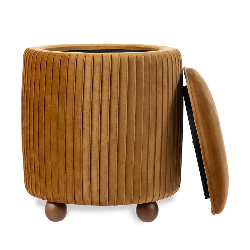 Glitzhome 19"H Velvet Upholstered Storage Ottoman or Accent Stool with Rubberwood Ball Feet