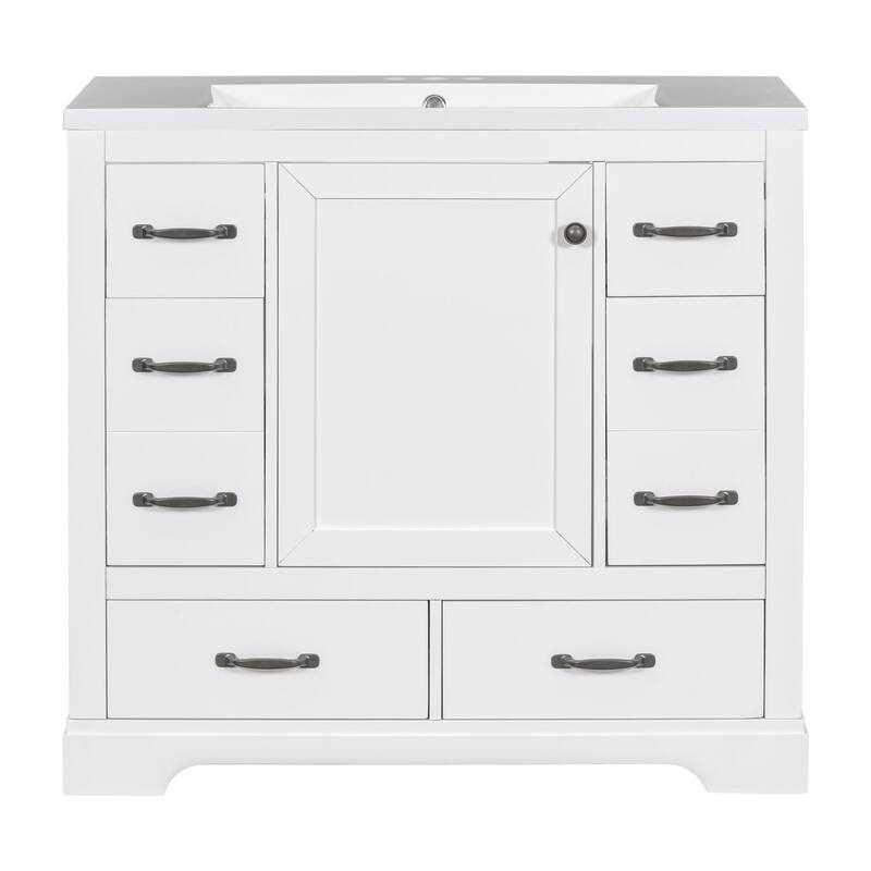 36 Inch MDF Freestanding Bathroom Vanity Set with Integrated Ceramic Sink