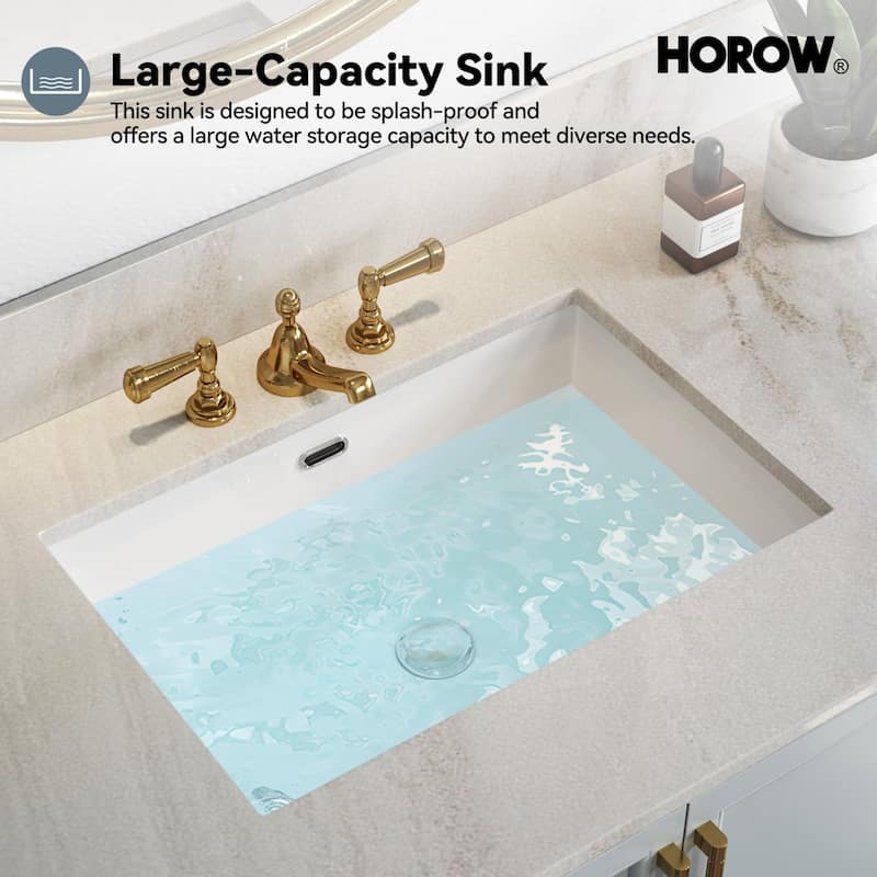 HOROW 23.60 in. White Ceramic Rectangular Undermount Sink with Overflow Drain - N/A