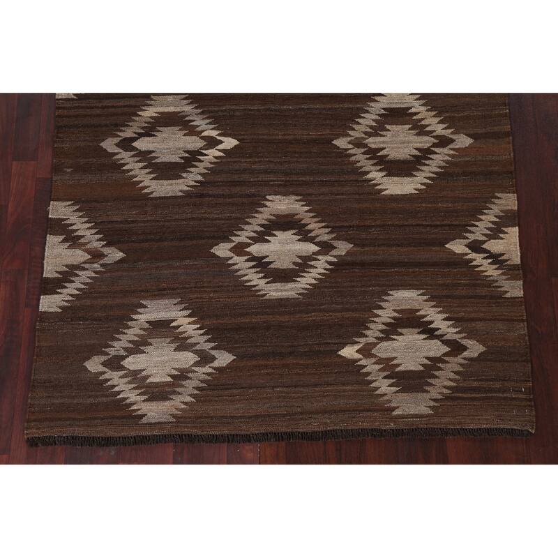 Natural Dye Geometric Tribal Kilim Oriental Area Rug Wool Hand-woven - 5'3" x 6'8"