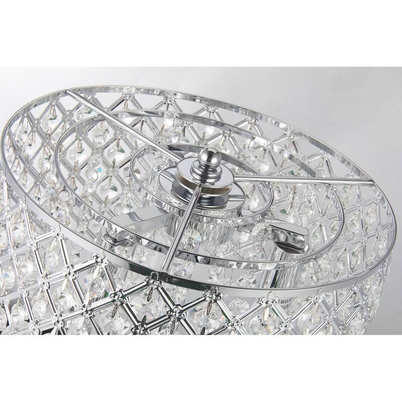 Chrome 3-Light Table Lamp with Crystal Bead Drum Shade