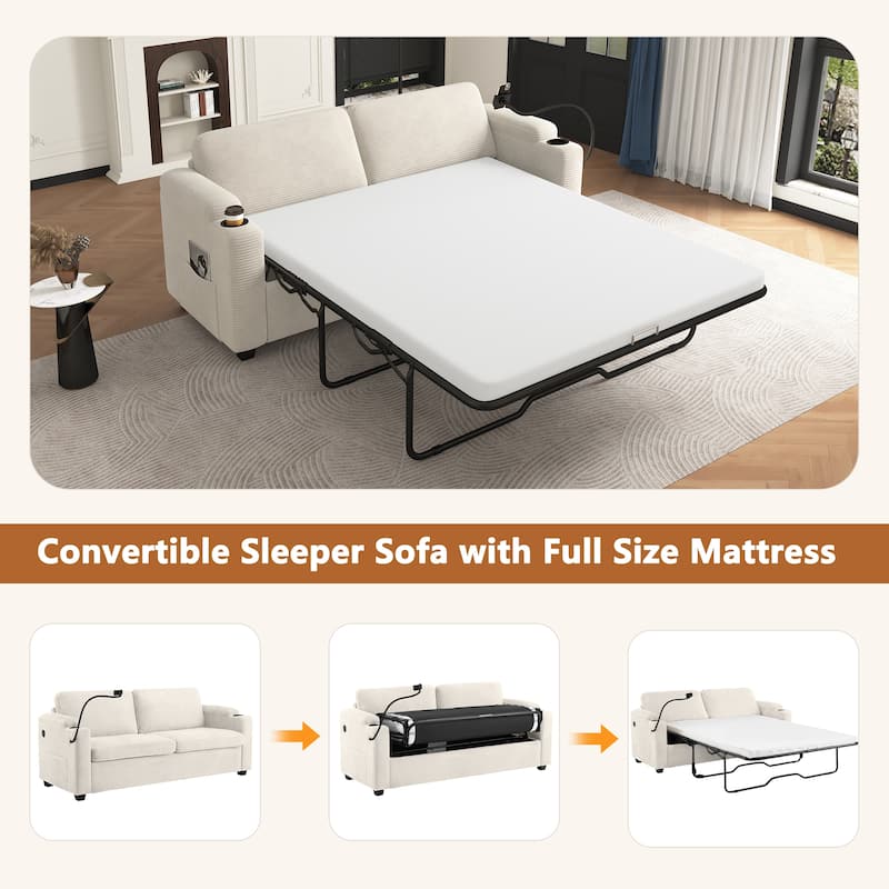 GDFStudio Emily Multifunctional Convertible Corduroy Sleeper Sofa for Small Spaces