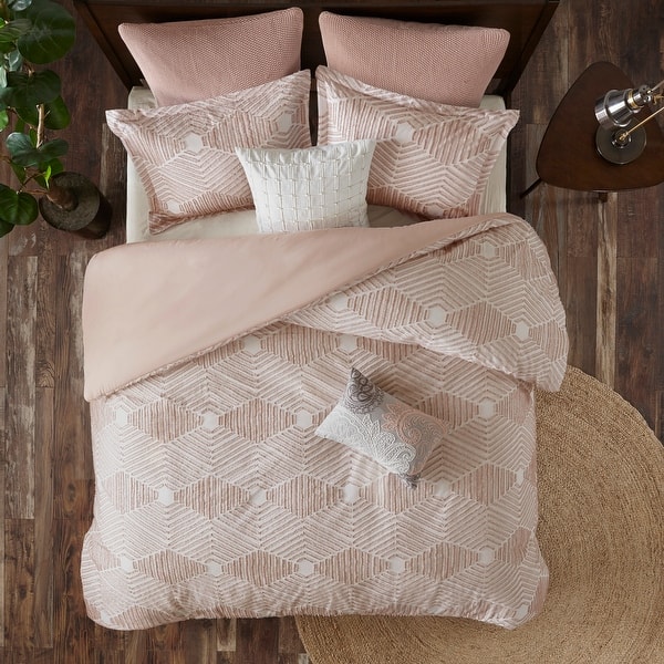 slide 2 of 15, INK+IVY Ellipse Cotton Jacquard Duvet Cover Set Blush - Full