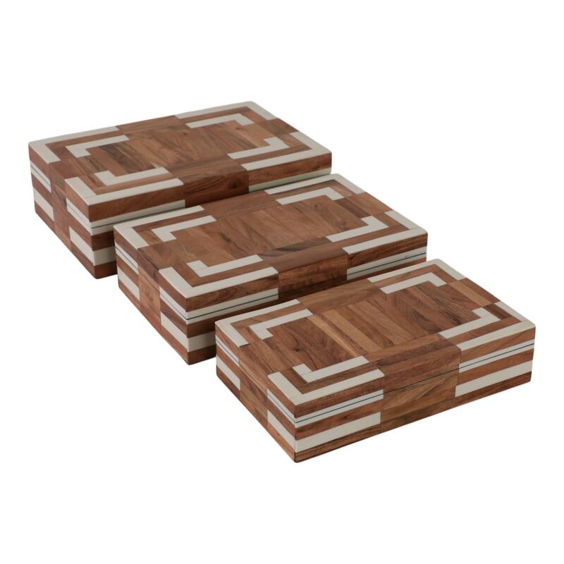 Resin Storage Boxes Geometric Inlay Nesting (Set of 3) - 3"/4" Ivory - 12" x 8" x 4"