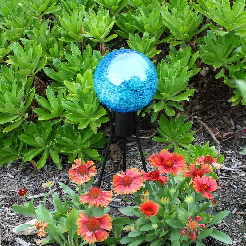 Achla Designs 6"Dia. Round Crackle Glass Decorative Gazing Globe w/Black Wrought Iron Stand