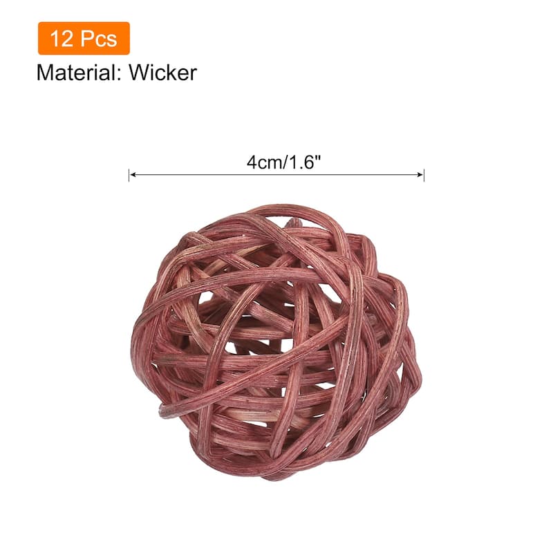 12 Pcs Wicker Rattan Balls 1.6 Inch Rattan Decorative Balls - Brown