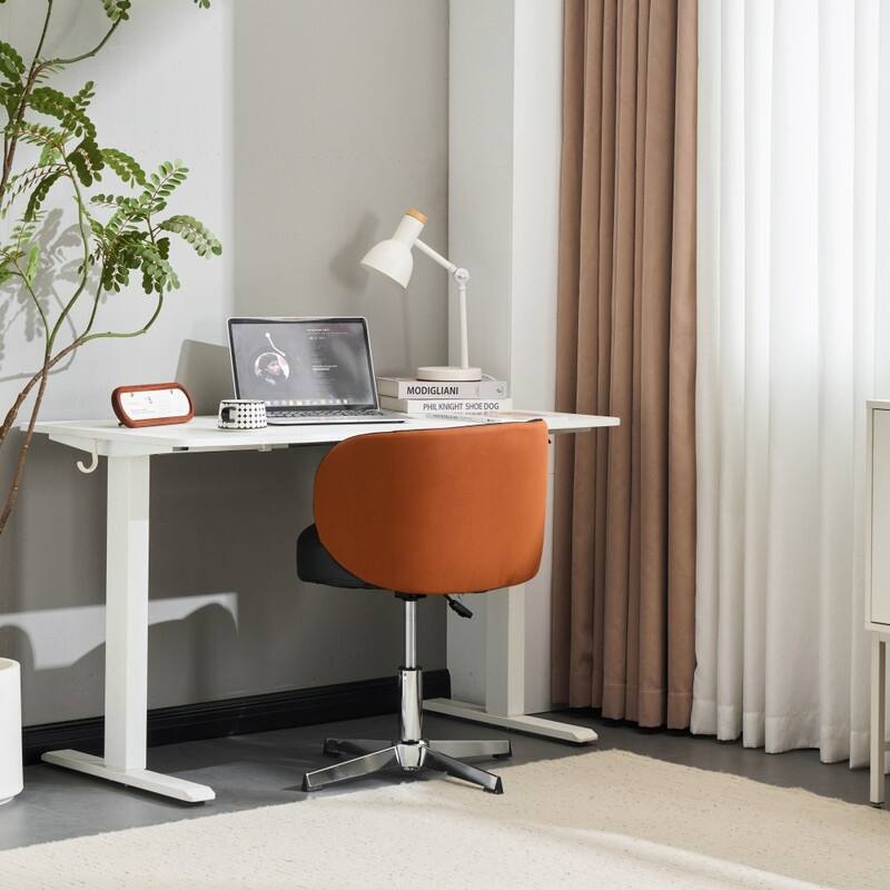 Modern PU Swivel Chair Armless No Wheel Adjustable Height Office Desk Chair With Baskest Support - N/A