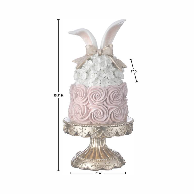 13.5" Resin Easter Cake Bunny Ear On Pedestal