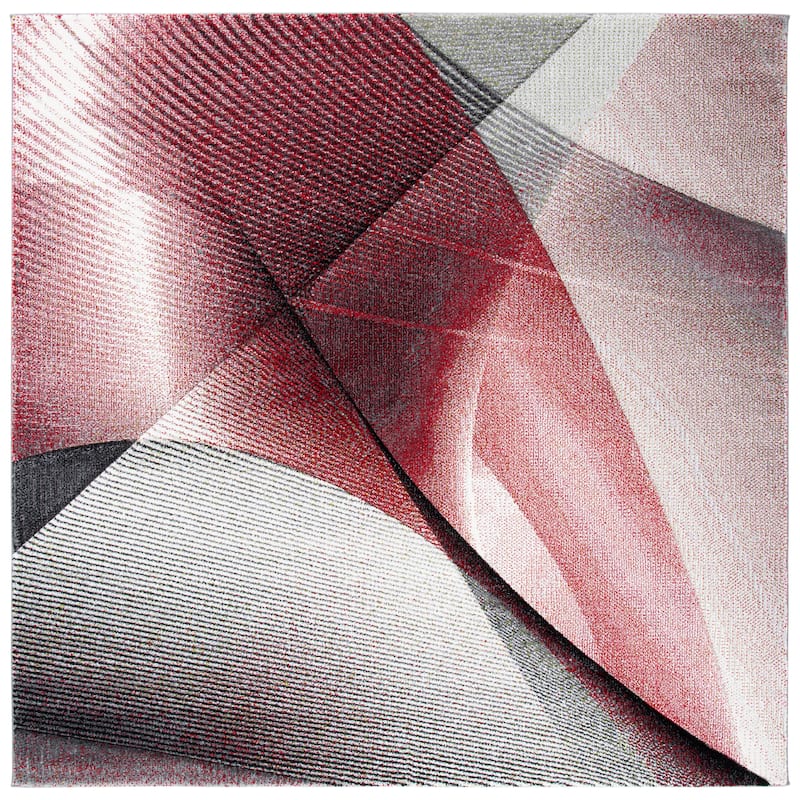 SAFAVIEH Hollywood Verbena Mid-Century Modern Abstract Rug - 6'7" Square - Grey/Red