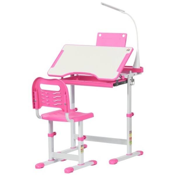 slide 2 of 14, Kids Activity Desk and Chair Set with USB Light, Tilt Desktop, Storage Drawer for Study and Arts, Ages 6-12 Pink