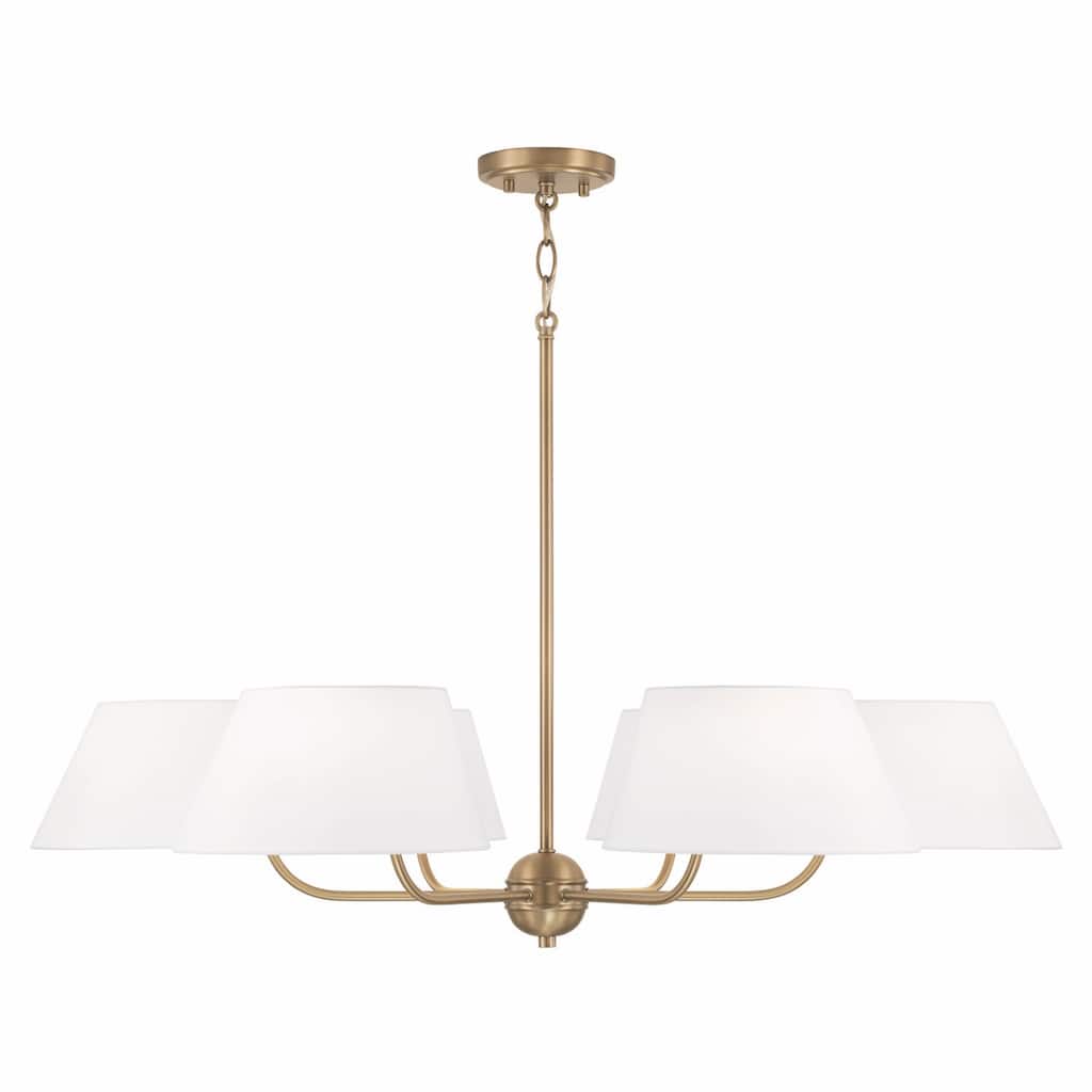 Welsley 6-light Aged Brass Chandelier w/ White Fabric Shade