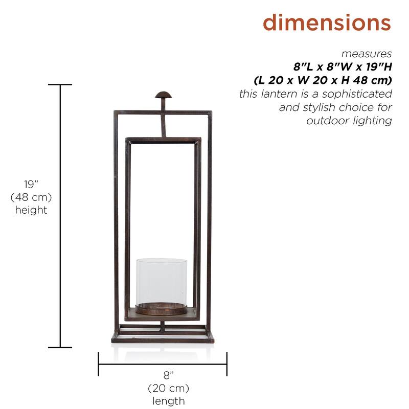 Small Grey Rectangular Lantern with Glass Candle Compartment
