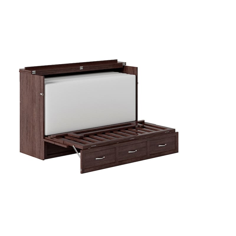 Murphy Bed Chest with Charging Station - Space Saving Queen Bed - Burnt Amber Finish