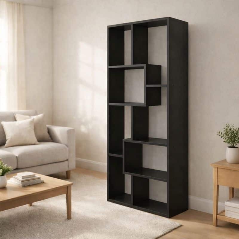 Asymmetrical Display Shelf & Bookcase, 5-Tier, Black