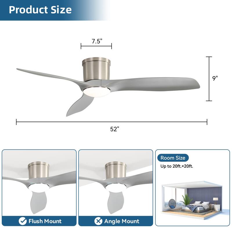 52in Smart Low Profile Ceiling Fans with Lights Remote Quiet DC Motor Control with WIFI Alexa App - 52