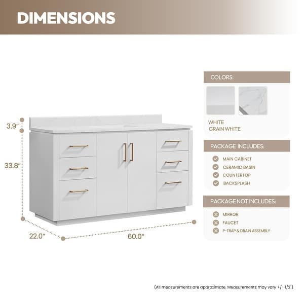 dimension image slide 0 of 16, San Single Bath Vanity with Composite Stone Top without Mirror