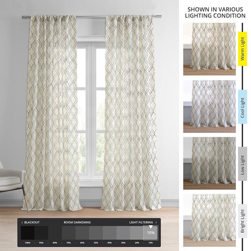 Exclusive Fabrics Saida Embroidered Faux Linen Sheer Curtain (1 Panel)