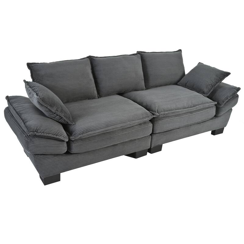 Modern Curved Corduroy Sofa with Decorative Throw Pillows, Plush, Sturdy, and Comfortable Couch for Living Room, Bedroom