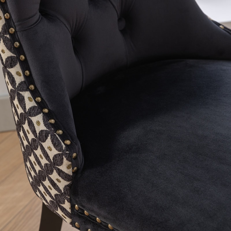 Plaid High Back Tufted Dining Chair, Velvet Soft Cushion Chair with Nailhead Trim Armless Wood Chair, Set of 2
