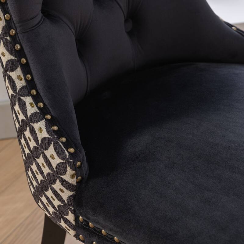 Set of 2 Velvet Upholstered Dining Chairs with Nailhead Trim and Wooden Legs