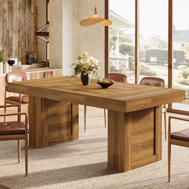 63'' Large Kitchen Table, Rectangle Dining Table for Dining Room, Family Meals, Banquets & Dinner Parties - Natural Oak