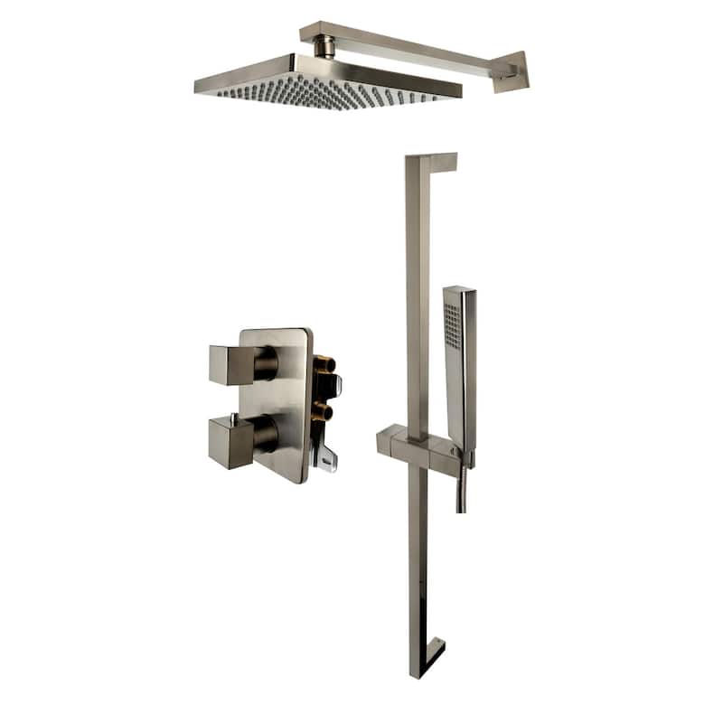 ALFI brand Brushed Nickel 2 Way Thermostatic Square Shower Set