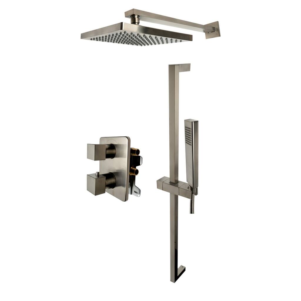 ALFI brand Brushed Nickel 2 Way Thermostatic Square Shower Set