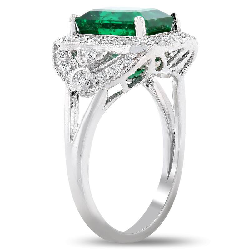 Auriya Platinum 3 1/5ct Emerald-Cut Emerald and 3/8ct TDW Diamond Halo Engagement Ring