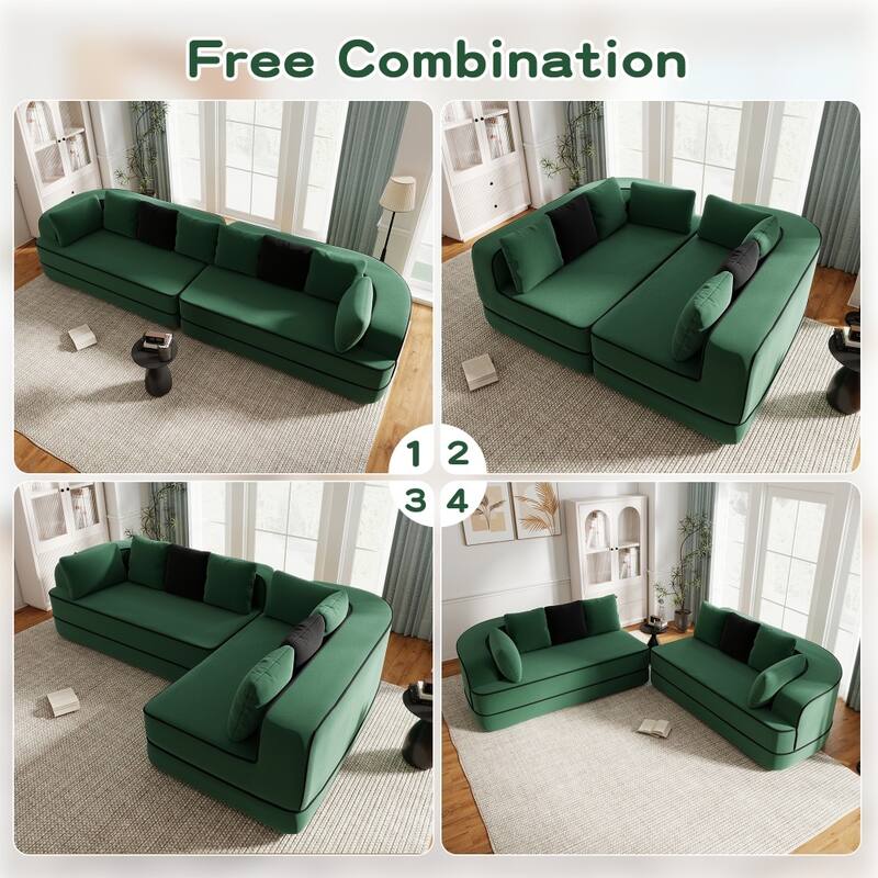4-Seat Teddy Modular Boneless Sectional Sofa with Non-Slip Bottom for Living Room