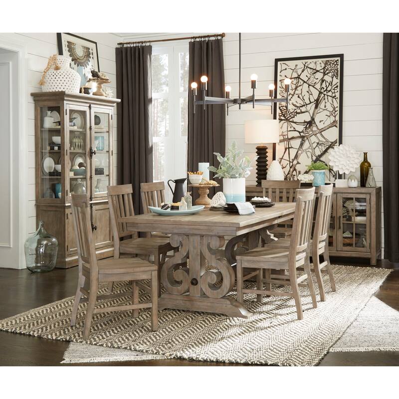 Magnussen Home Tinley Park Dove Tail Grey Buffet Curio Cabinet - 66''W x 19''D x 34.5''H