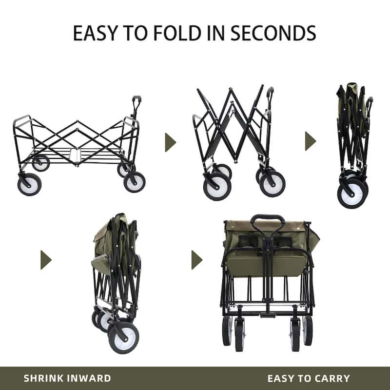 Collapsible Foldable Wagon Cart with Strapping System & 360 lb Capacity