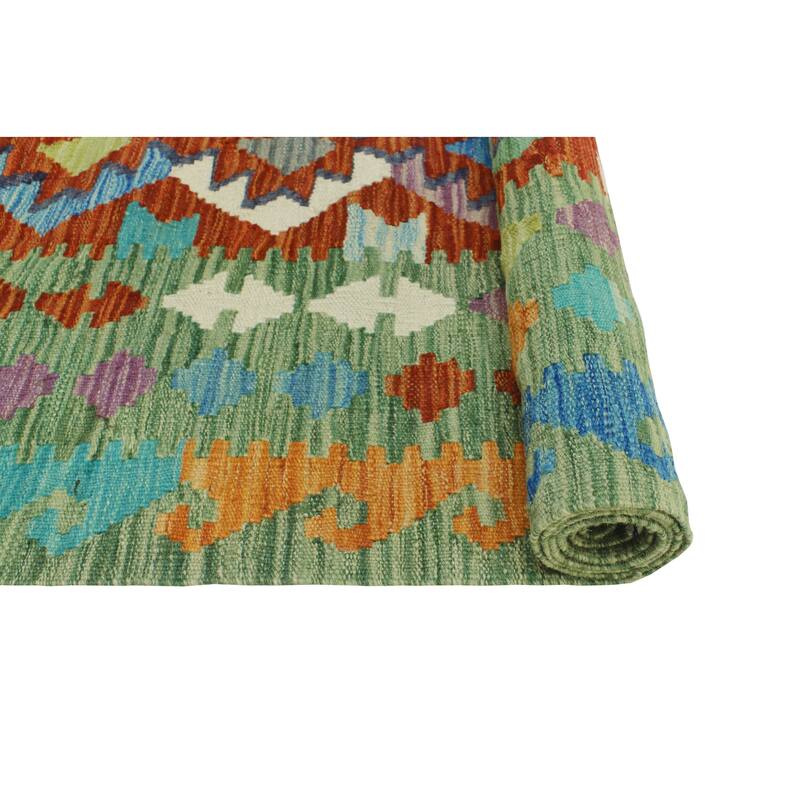 Flatweave Dabir Green/Rust Runner - 2'8" x 6'1"