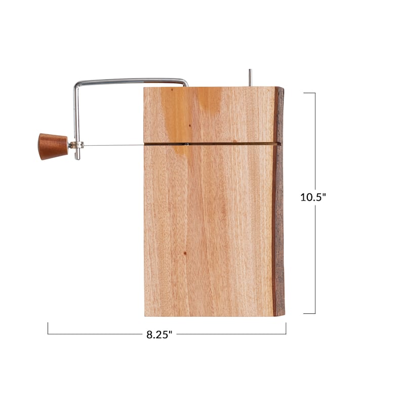 Wood and Metal Cheese Slicer with Bark Edge - 10.6"L x 8.3"W x 1.4"H