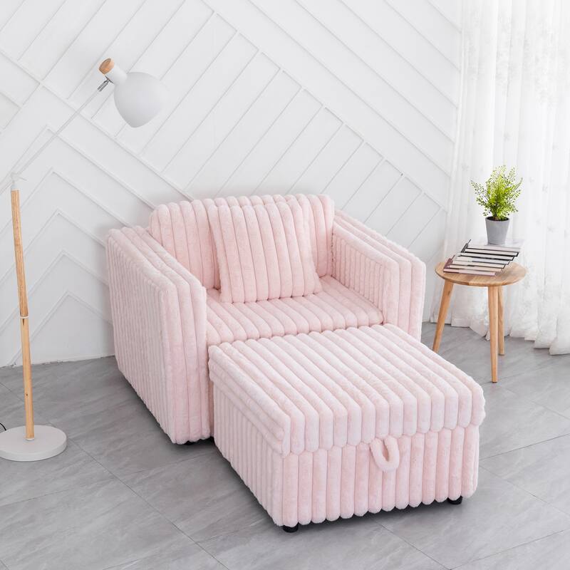 44.9" Soft Modular Sofa Single in Light Pink, Comfortable & Stylish with Ottoman and Storage - Multi-Color