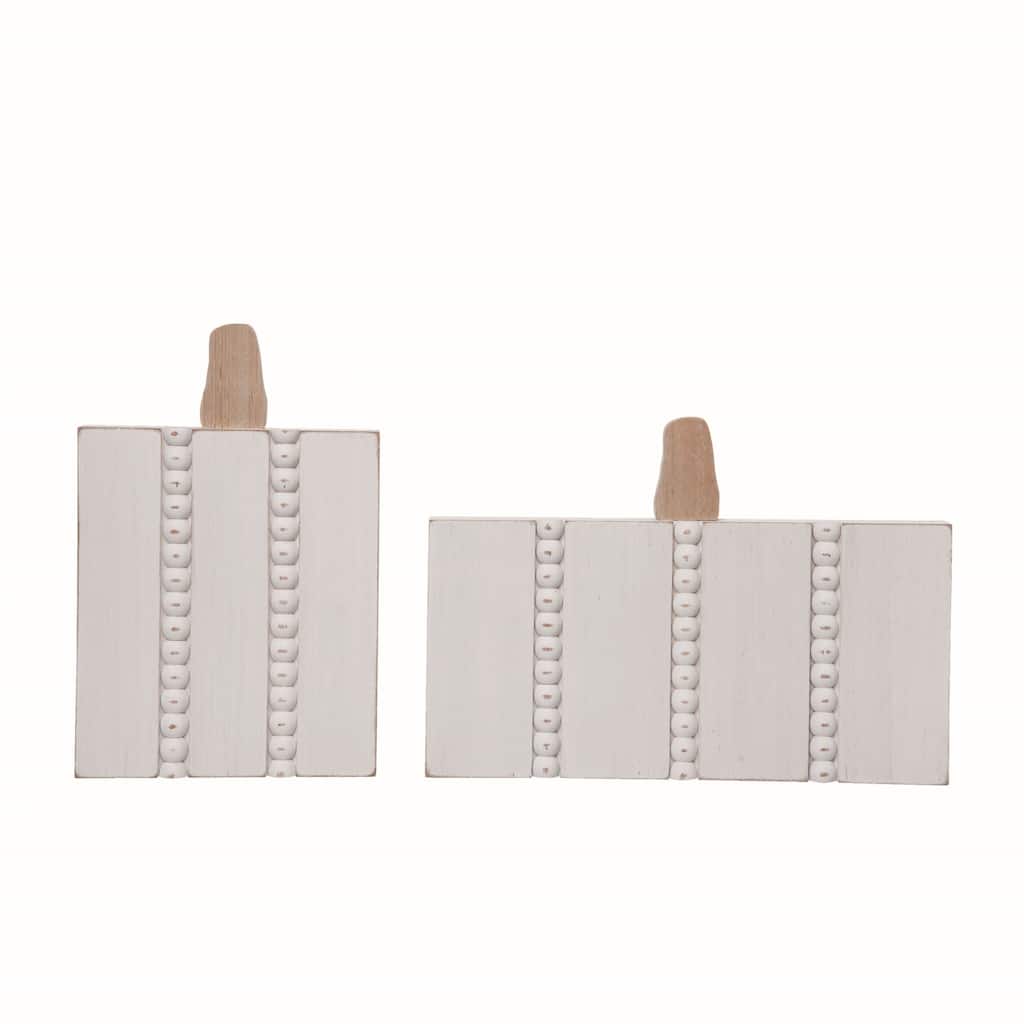 Transpac Wood 11.75 in. White Harvest Geometric Beaded Pumpkins Set of 2