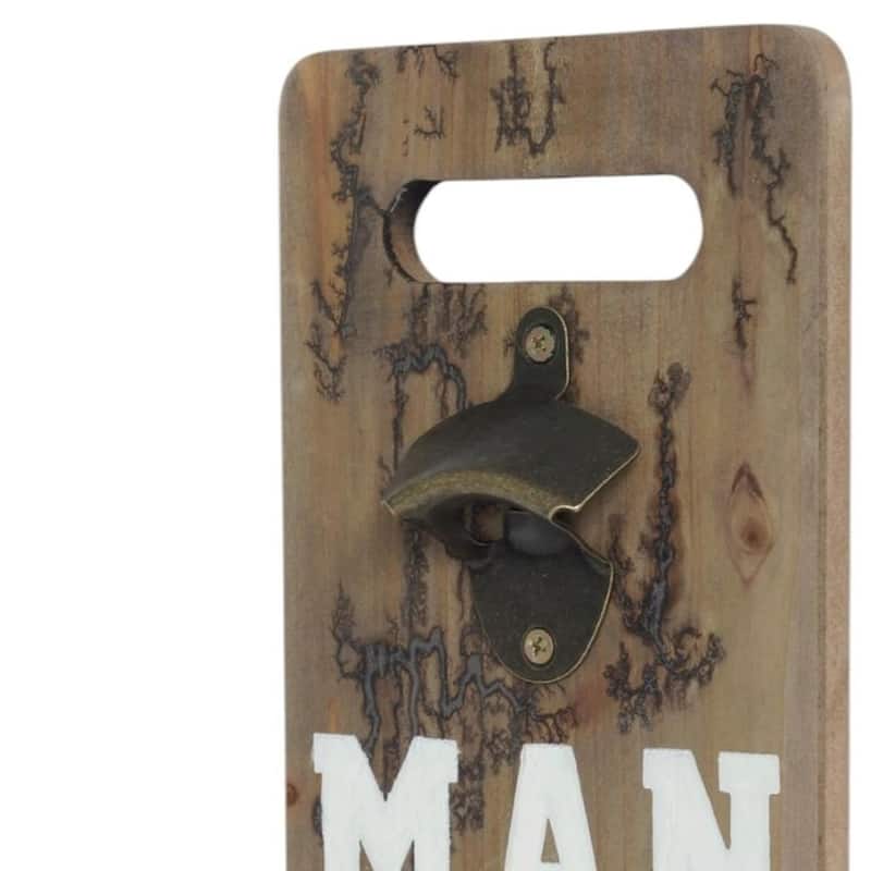 HomeRoots 18" Brown Rustic Solid Wood Man Cave Bottle Cap Catcher Wall Decor
