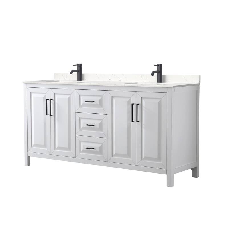 Wyndham Collection Daria 72" Free Standing Double Basin Vanity Set - White / Carrara Cultured Marble Top / Matte Black