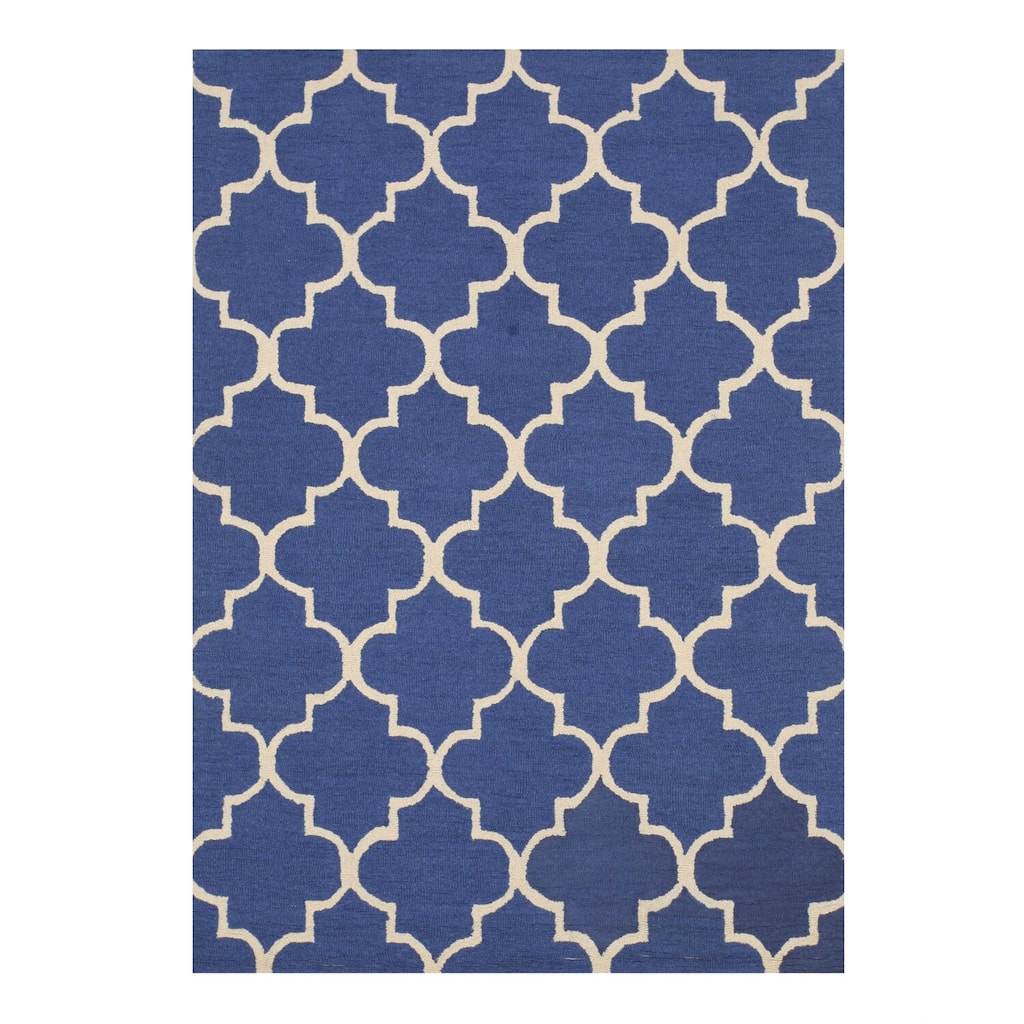 Blue Hand-Tufted Wool Traditional Rug, 5' x 8' - Timeless Woven Design for Living Room or Office Decor - L