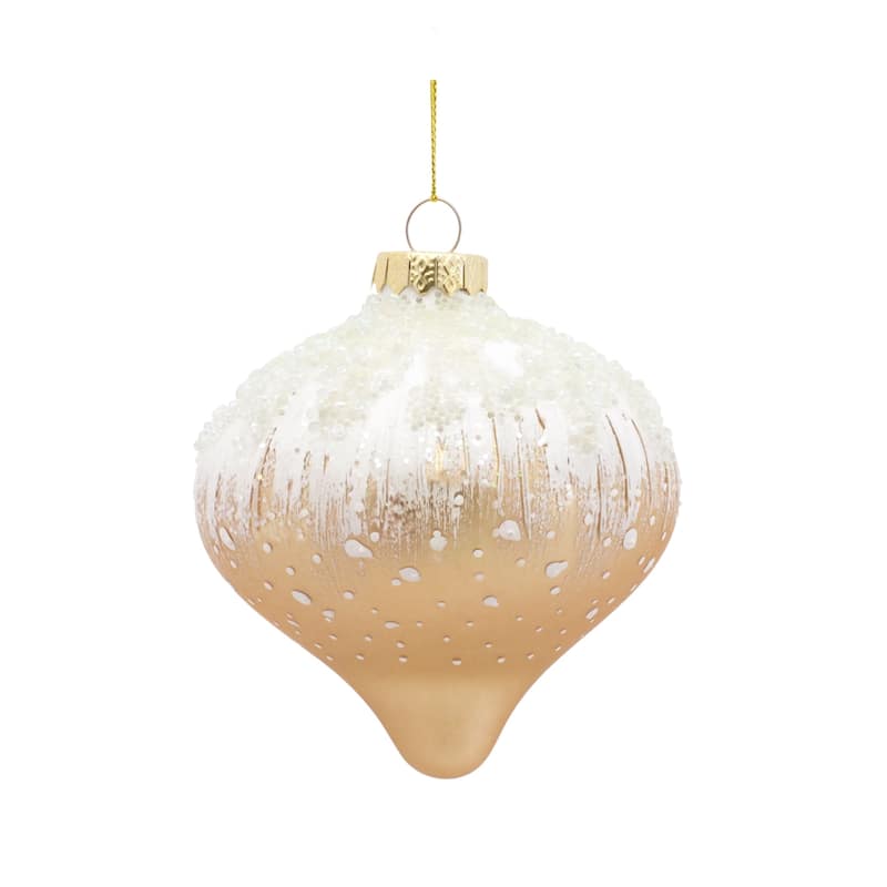 6ct Gold and White Ball Onion and Drop Glass Christmas Ornaments 5.75"
