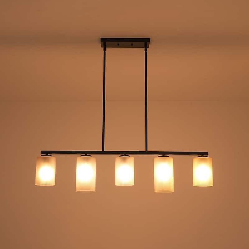 Modern Rustic 5-Light Frosted Ribbed Glass Linear Chandelier - 42.5 in