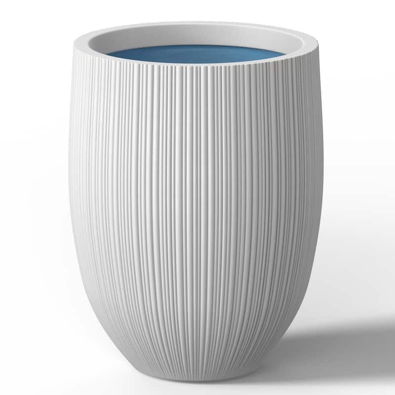 Concrete Round Planter Flower Pot with Drainage Holes - 17 x 21.5 in - Crisp White(Enhanced Interior)