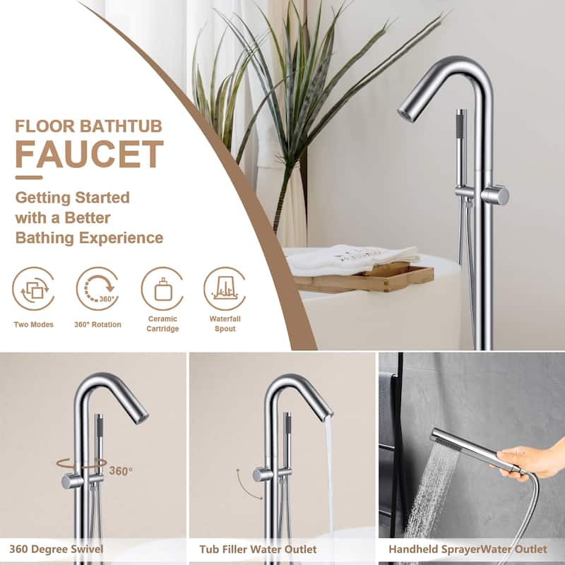 Topcraft Floor Mounted Bathtub Filler with Handheld Showerhead