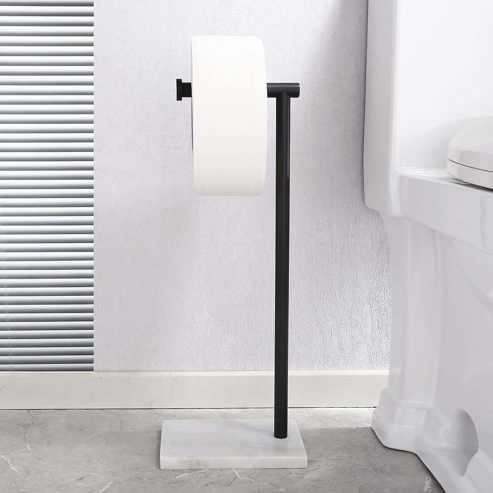 Toilet Paper Holder with Natural Marble Shelf, Matte Black Toilet